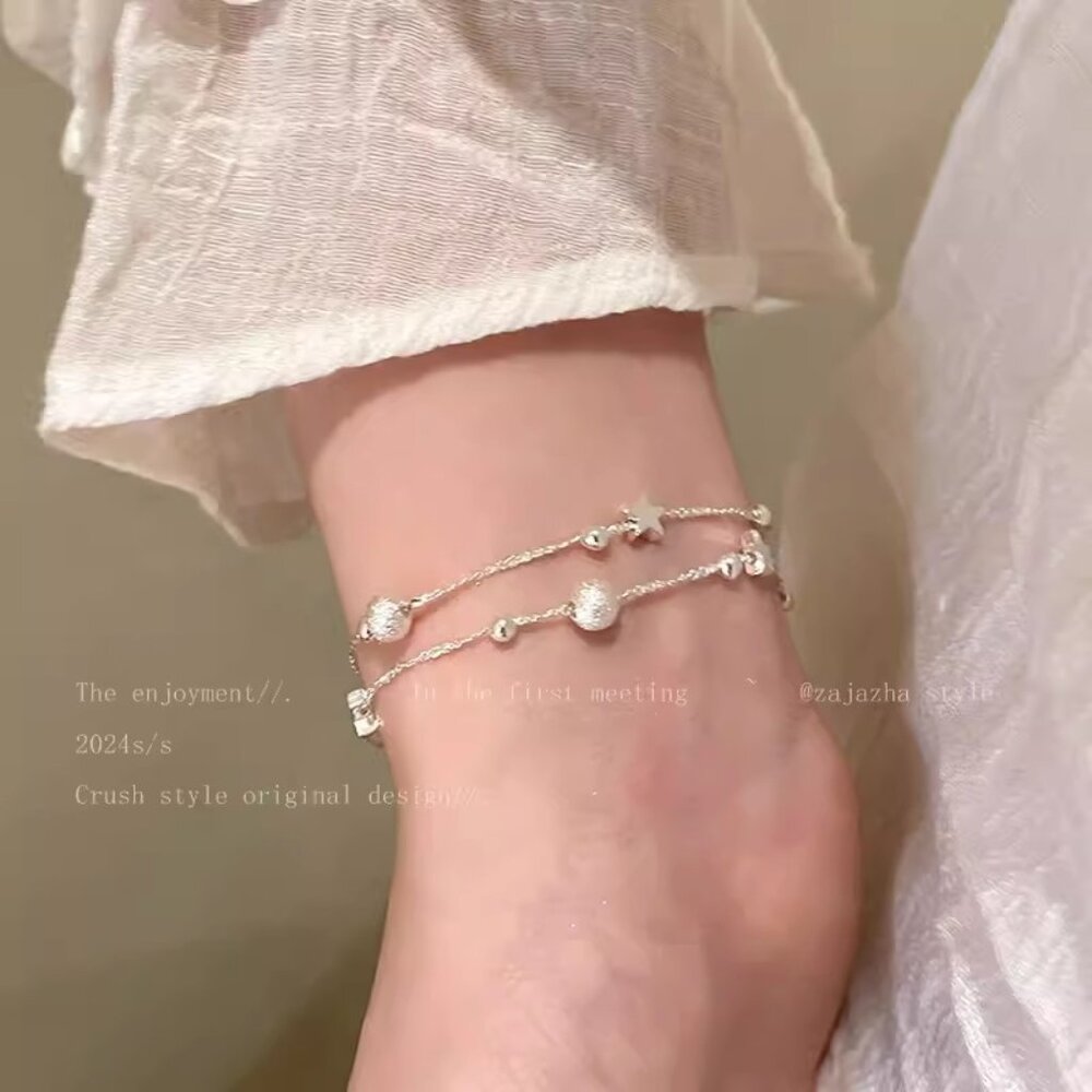 Silver Tone Double Layer Star Bracelet Dainty Celestial Charm Bracelet Gift